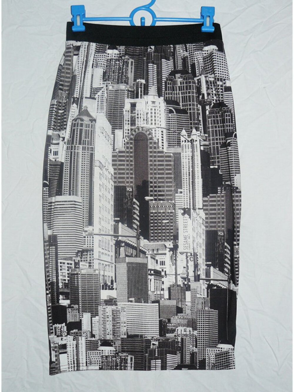 Boohoo Cityscape Skyscraper Monochrome Stretch Pencil Skirt, SZ 14, EUC